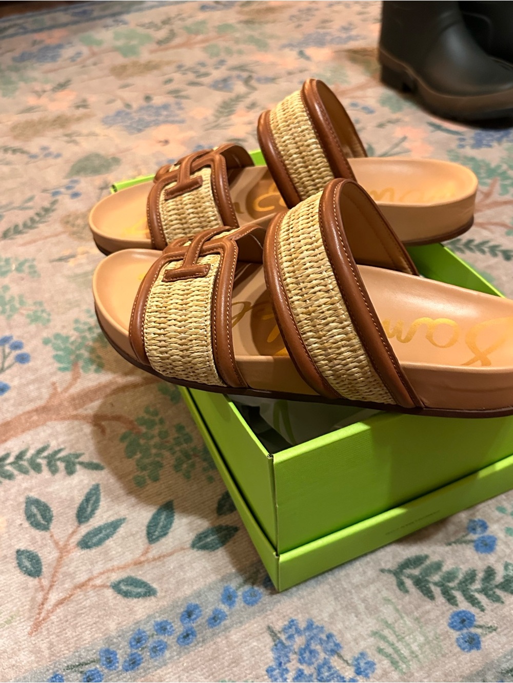 Sam Edelman Rowan Woven Slide Sandals in Natural and Spiced Russet - Picture 4 of 9